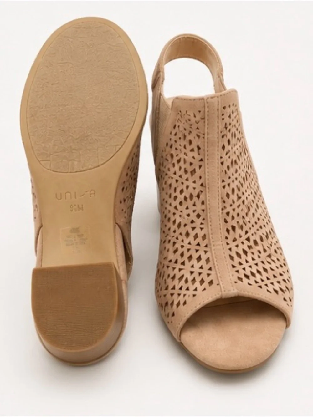 Unisa Taupe Cutout Slingback Block Heel Peep Toe